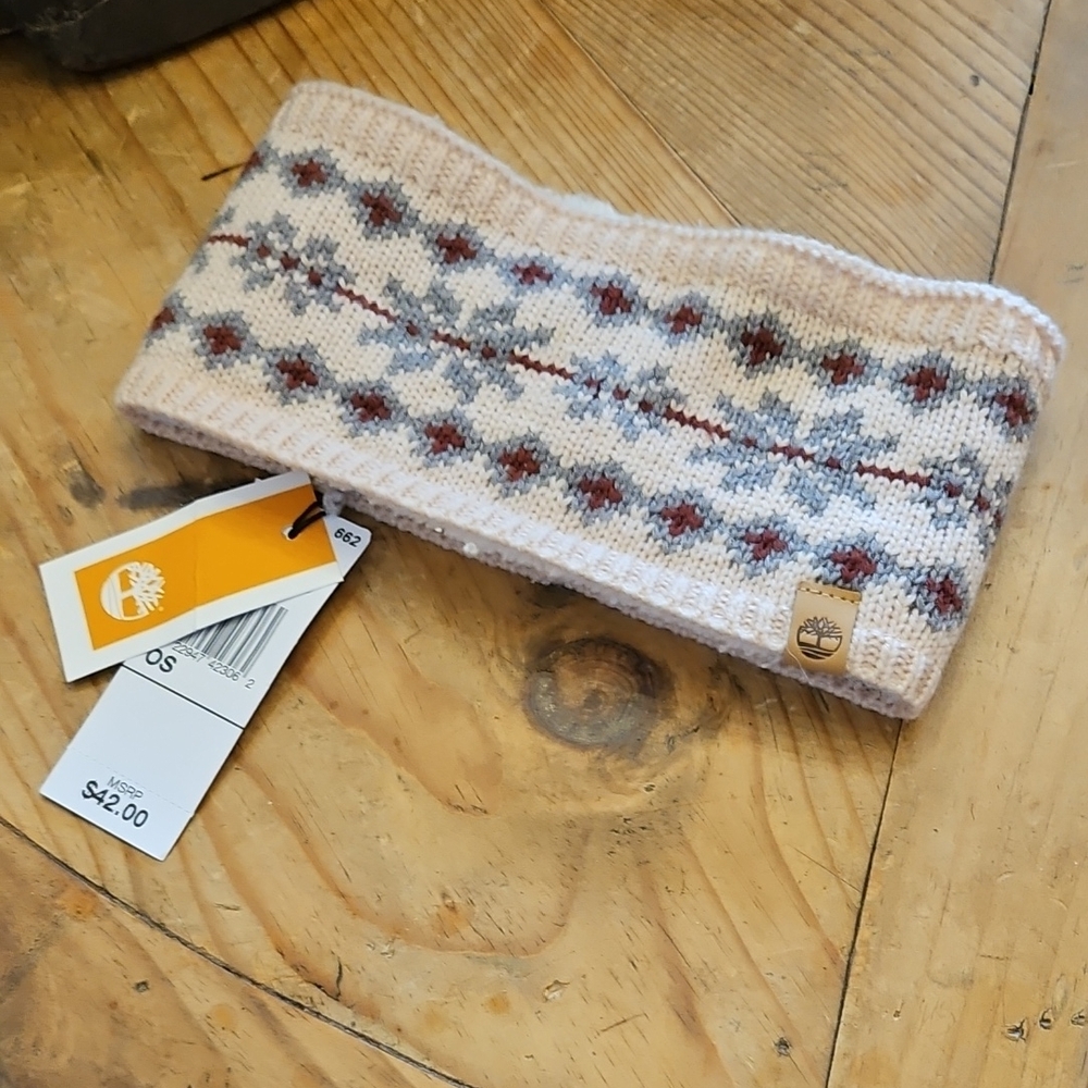 NEW/NWT Timberland Pink Fair Isle Knit Fleece Lined Headband Head Warmer OS